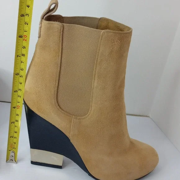Givenchy Suede Chelsea Ankle Boots Tan Block Heel Resoled No Size Tag Measure 38 - Picture 11 of 15